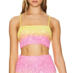NEW Maaji Abbie Top Pink Crochet Yellow Knit Bralette Crop Top Sports Bra Small